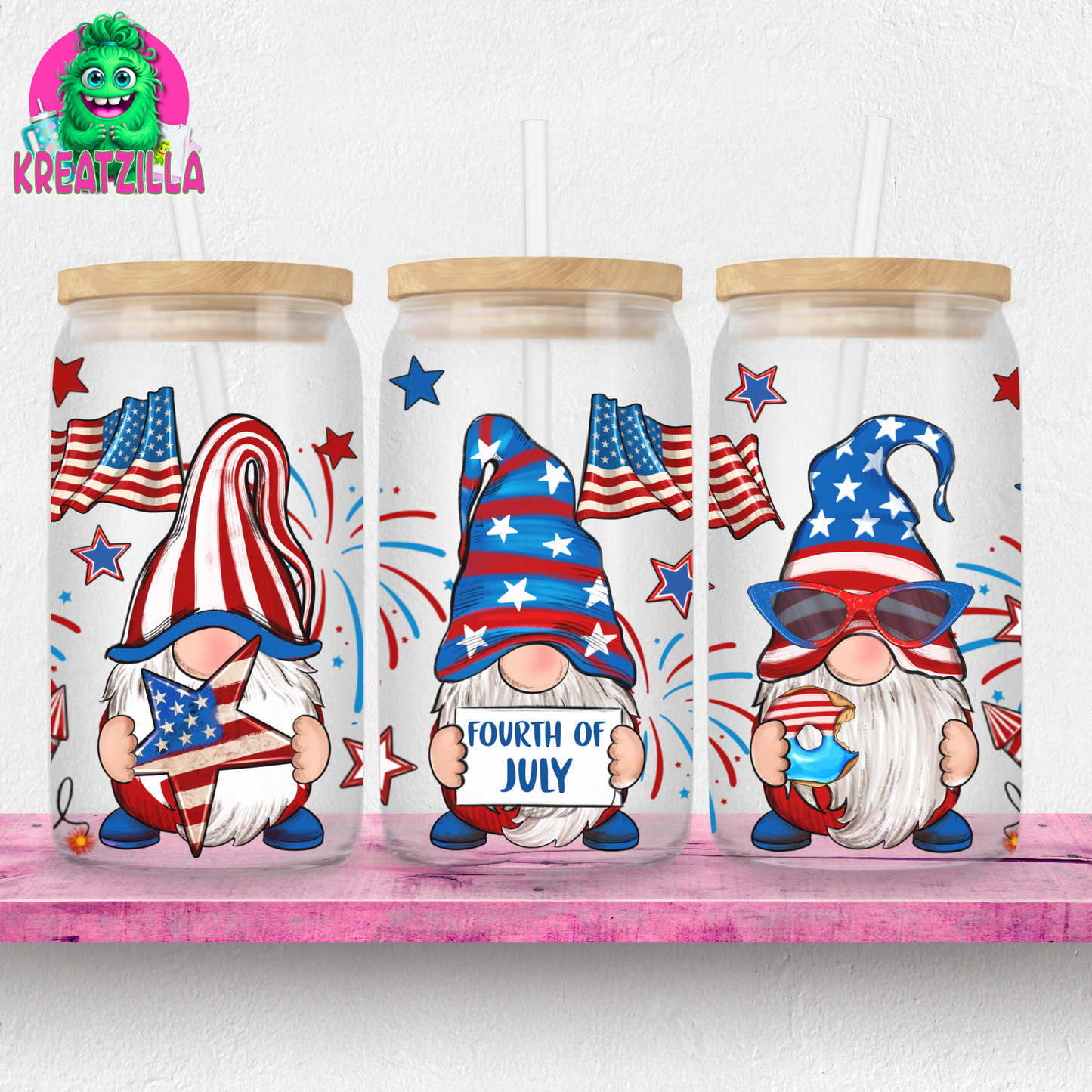 Patriotic Gnomes Iced Coffee Glass
