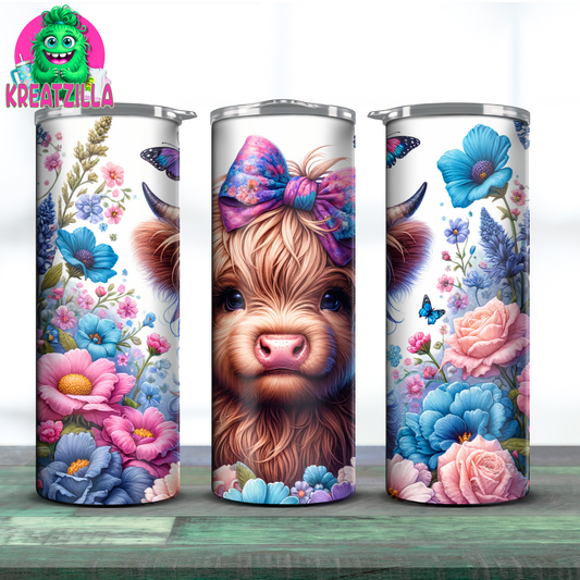 Floral Highland Cow 20oz Tumbler