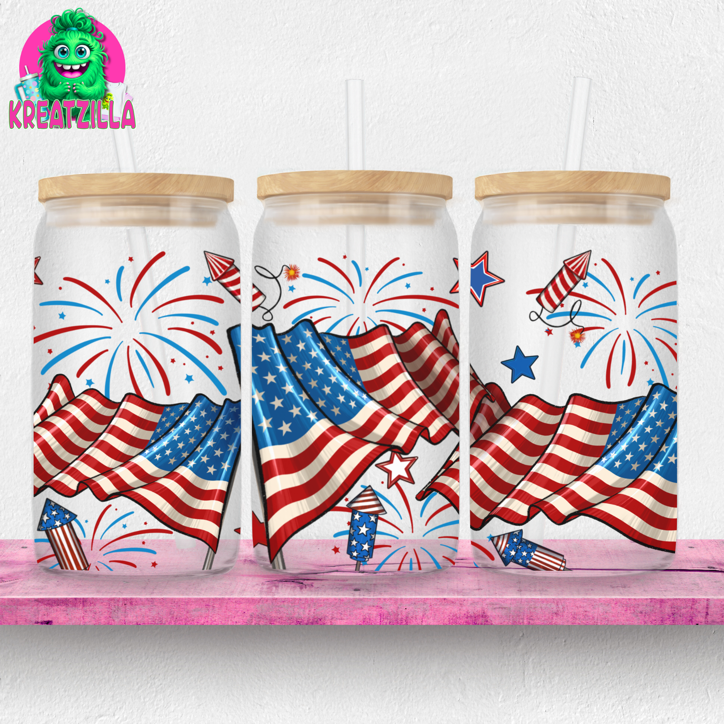 American Flag Iced Coffee Glass